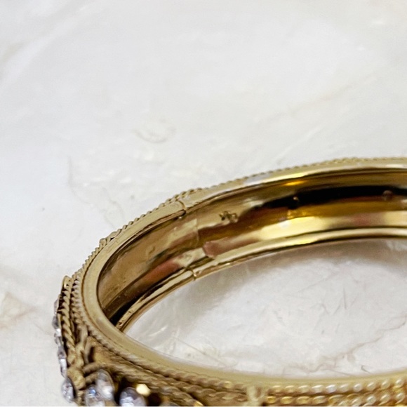 Brass Tone Crystal Beaded Bangle Youth Small 2.5” Diameter - Picture 5 of 8